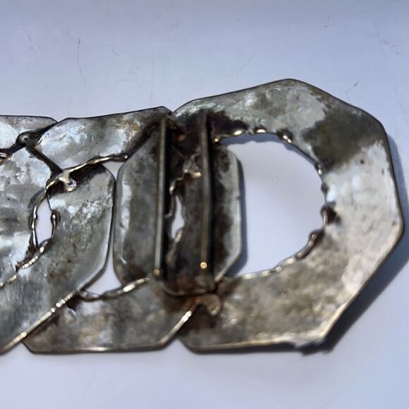 Vintage hammered silver interlocking hexagon circle belt buckle - Picture 7 of 7